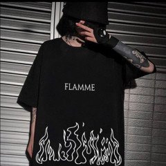 Gothic Oversize Flamme Siyah Unisex T-shirt